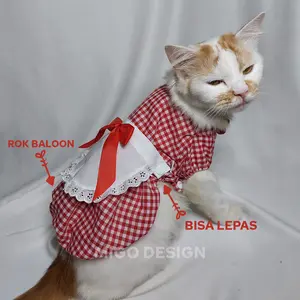 [Migo Design LIMITED EDITION 69] Baju Dress Kucing/ Anjing Princess Maid Pelayan Edition Cosplay Kotak Merah Rok Balon / Pakaian AnaBul Kucing/  Anjing  Hewan Peliharaan Jantan Betina / Pet Costume Clothes Kostum Dress Pesta