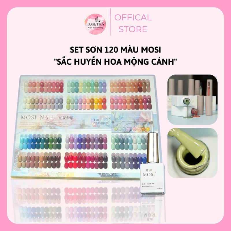 Set Sơn Gel 120 Màu Mosi Nail SẮC HUYỄN HOA MỘNG CẢNH | Tặng kèm bảng màu + base + top + sơn cứng móng | Tone sơn pastel sơn thạch sơn gel tone hồng tone nâu