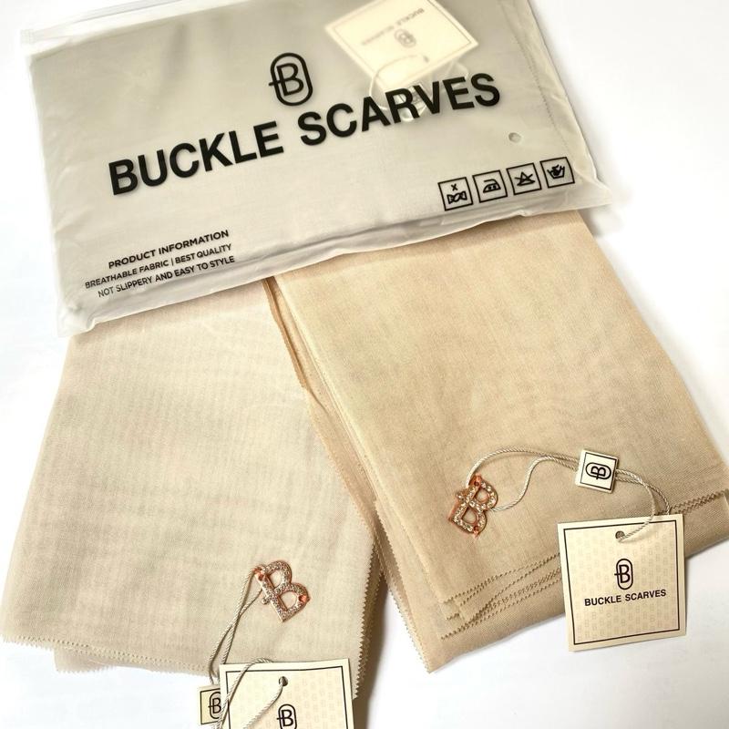 Hijab Segiempat Buckle Scarf Polos Kerudung Katun Voal Wanita Muslim 2