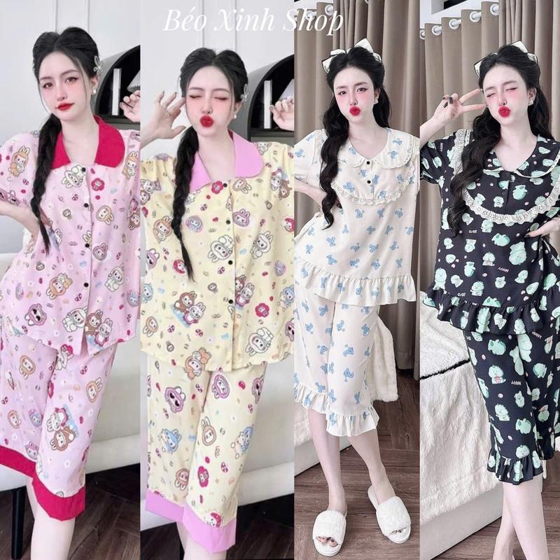 Đồ Bộ - Đồ Ngủ Lửng Pijama Bigsize 50-100kg Vải Lụa Nhật Mềm Mịn Mát Nữ Women Quần Ngủ Áo Ngủ - A.5202