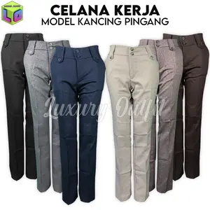 Celana Panjang Wanita Cantik Span Kantoran Bawahan Formal Clasik MODEL KANCING PINGANG Bawahan Perempuan Oufit Terbaru Ladies Pakaian Formal Terbaru Kerja Pensil Motif Hitam Casual Cewek Linen