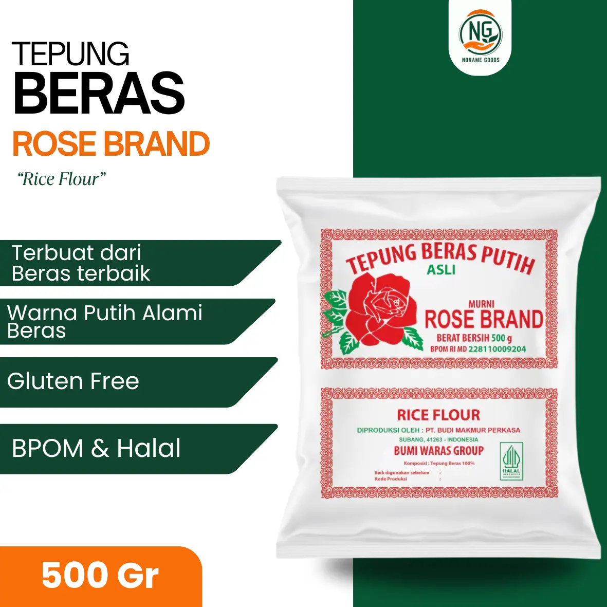 TEPUNG BERAS ROSE BRAND 500 GR ASLI BERSIH PUTIH