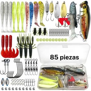 Kit de señuelos para pesca artificial, conjunto de 85/117/157/198/357 piezas de señuelos, accesorios de pesca que incluyen señuelos de cuchara, gusanos de plástico suave, jigs de crankbait, anzuelos de pesca