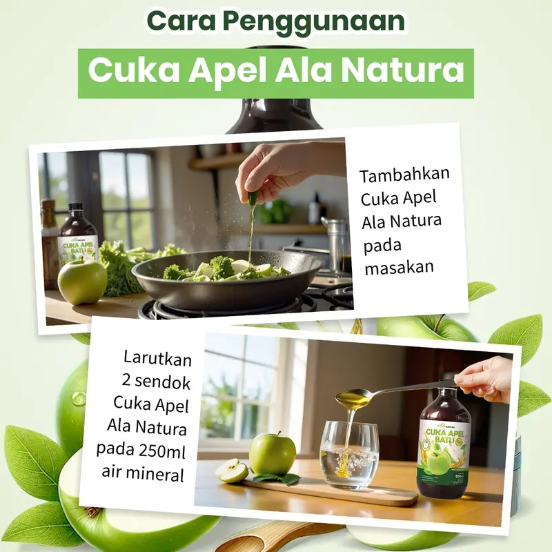 1 Cuka Apel Batu Ala natura With Mother - Apple Vinegar Botol Hijau Masakan 4