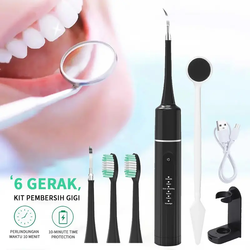 Electric Toothbrush Alat pembersih karang gigi sendiri Cerdas Ultrasonic Scaling Menghilangkan plak karang gigi Pembersih gigi elektrik 2 IN 1 Tool Dental Scaler Ultrasonic Toothbrush Portable / Tartar Remover Tool / Tooth Cleane /Alat Pembersih Plak Gigi 8
