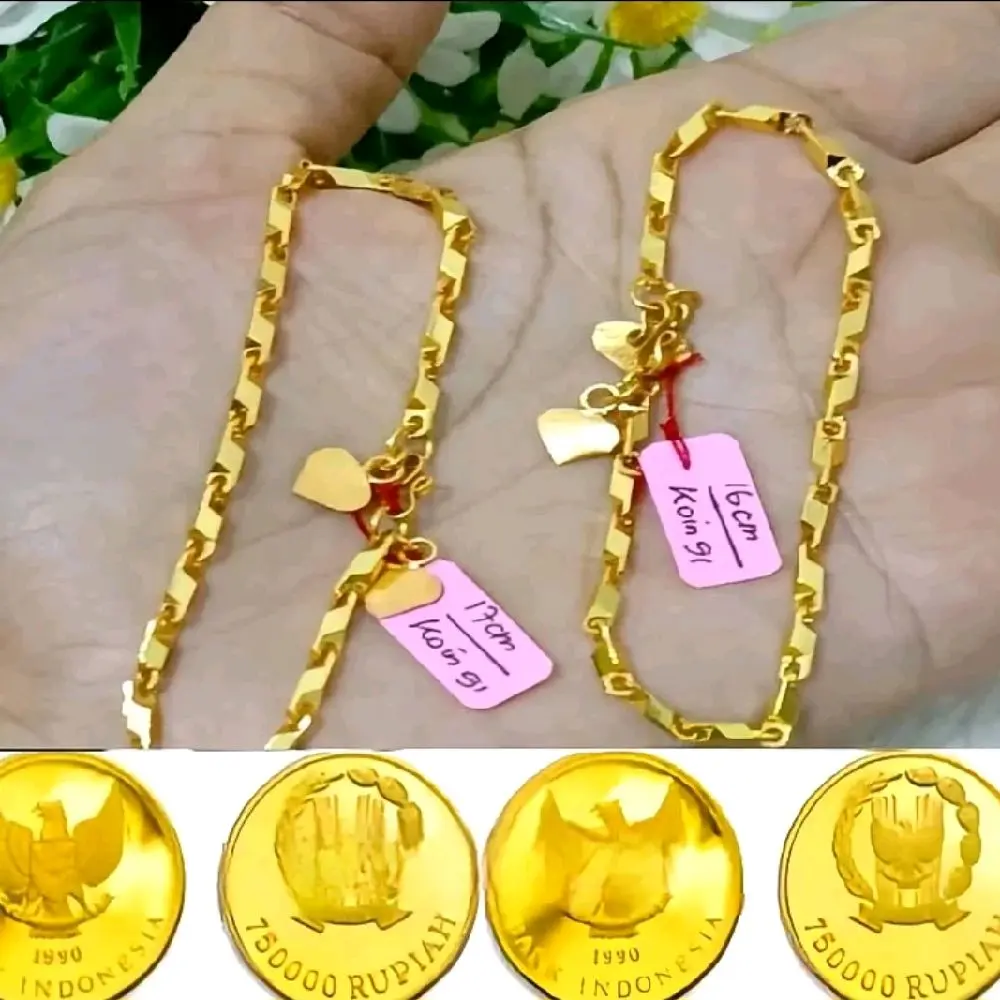 gelang koin 91 asli anti luntur model rantai balok cantik elegan