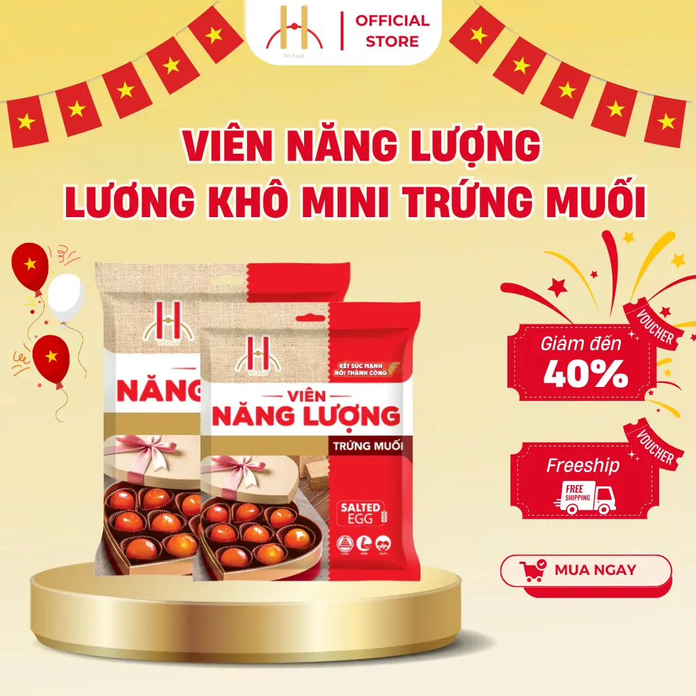 Lương Khô Mini HT-Food Vị Trứng Muối Gói 400g, Viên Năng Lượng Mix Vị Ăn Vặt, Ăn Nhẹ Thay Bữa Bổ Sung Năng Lượng Giảm Đói No Lâu