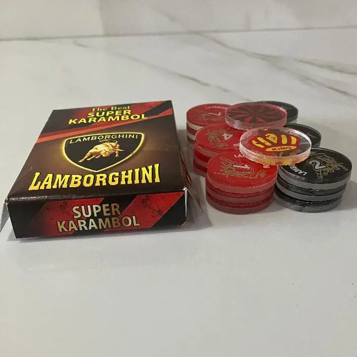 Biji Karambol Super Diameter Besar / Jumbo Motif Lamborghini / Random | koin krambol 2 lapis tebal 5 mm original | 1 set buah kerambol 5mm glossy | coin bola carambol | anak carrom games 2