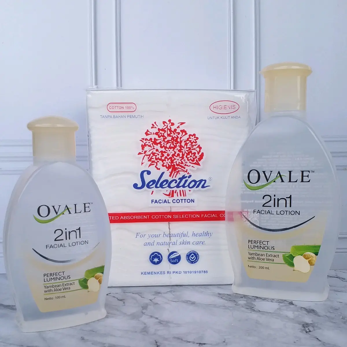 Paket Ovale 2in1 Lotion Bengkoang + Kapas Selection - Paket Pembersih Makeup Wajah