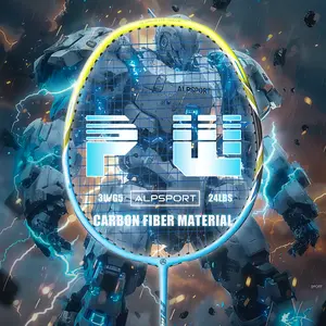 ALP PW T500 3U Raket Bulu Tangkis Agresif 18-24LBS Serat Karbon 100% Asli dengan String Grips dan Tas Gratis untuk Pemain Power