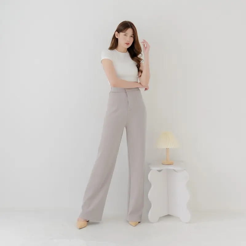 Loose Pants Scuba Celana Anti Kusut Celana Kulot Wanita Polyester Panjang Basic Karet Stretch Nyaman Kantor Casual celanakulot 4