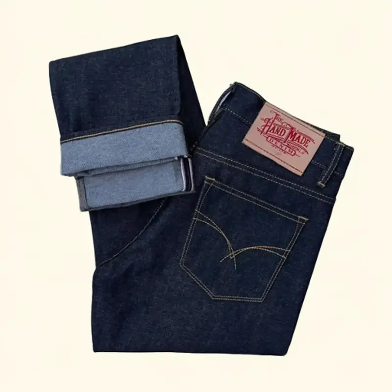Jeans Denim Selvedge Accent 150z Original Handmade Hamster Fit Pria Slim Retro Hitam 1