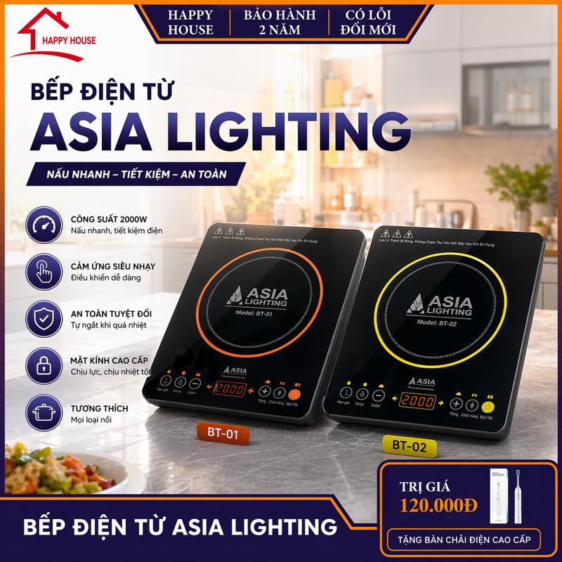 Bếp từ đơn chính hãng ASIA bảo 2 năm. Công suất 2000W 8 chế độ nấu nút bấm điện…