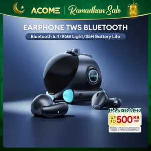 [BISA COD] ACOME Inpods AT08 Earphone Headset TWS Gaming Bluetooth 5.4 RGB Low Latency 38ms Model Mini Hovercraft - Garansi Resmi 1 Tahun