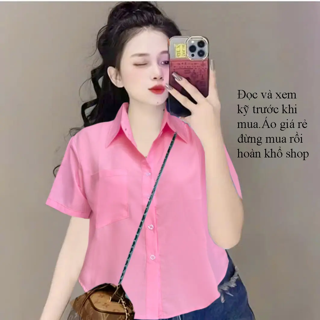 Sơ Mi Tay Ngắn kiểu Croptop lụa cát Hàn Mỏng Nhẹ Thích Hợp Mùa Hè