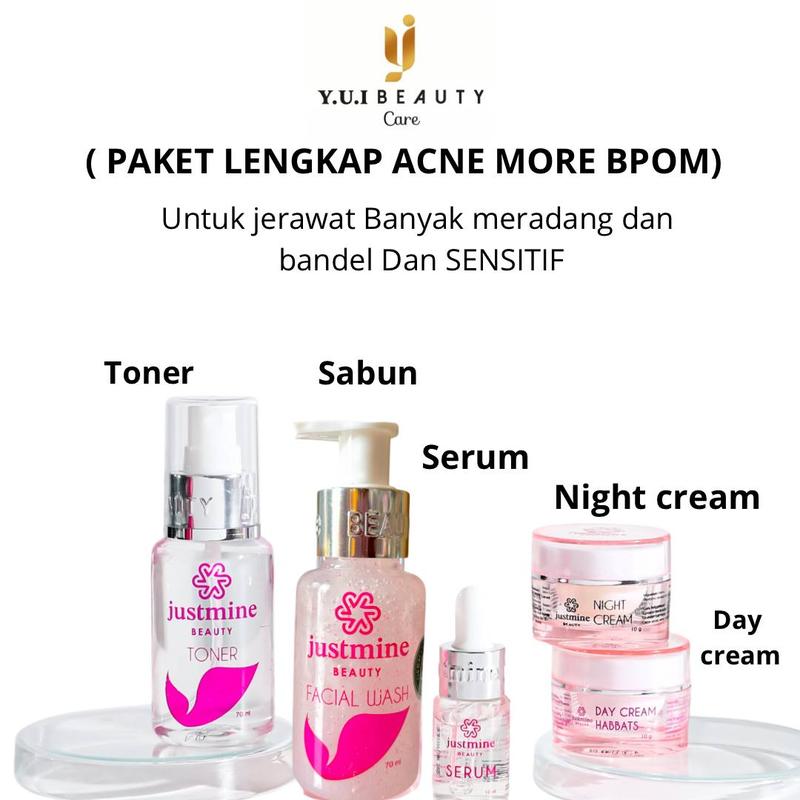 Justmine Beauty Skincare Wajah Glowing All Paket Perawatan wajah Berjerawat Mengencangkan Facial Mencerahkan Kusam Hitam Kosmetik 5