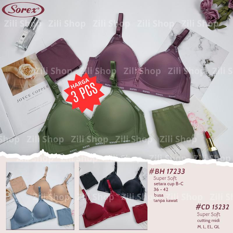 SOREX Paket 3 Bra BH Super Soft Cup Besar Busa Tanpa Kawat Size 36 - 42 Art 17233 Tipis Wanita 0
