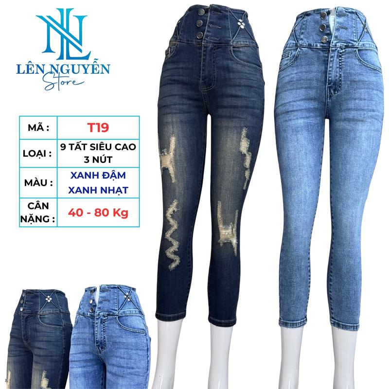 T19 [ Len Nguyen Store ] Quần Jean (Bò) Nữ 9 Tất Dài 85-90cm, Màu Xanh, Size 40kg-80kg, Thiết Kế Siêu Cao, Lưng Cao 3 Nút, Co Giãn, Mền Mịn, Bigsize, Hotgirl, Skinny, Ống Ôm, Trẻ Trung, Tự Tin, Dễ Phối Đồ. Women Denim Pants