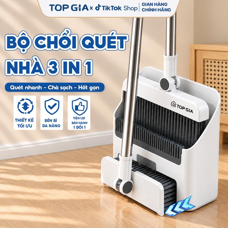 (QUÉT NHANH - CHÀ SẠCH -HỐT GỌN ) Bộ Chổi Quét nhà TOPGIA 3 IN 1 kết hợp Cây chà Sàn ,Ky Hót Rác thông minh ,Xoay gập 180 độ ,Đa Năng , Tiện Lợi (CQN)