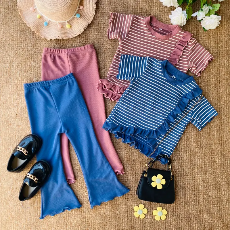 Setelan Anak Perempuan Yura Stripe Salur Snow White Knit 1-10 Tahun - Fashion Cewek Parsel Bayi 7