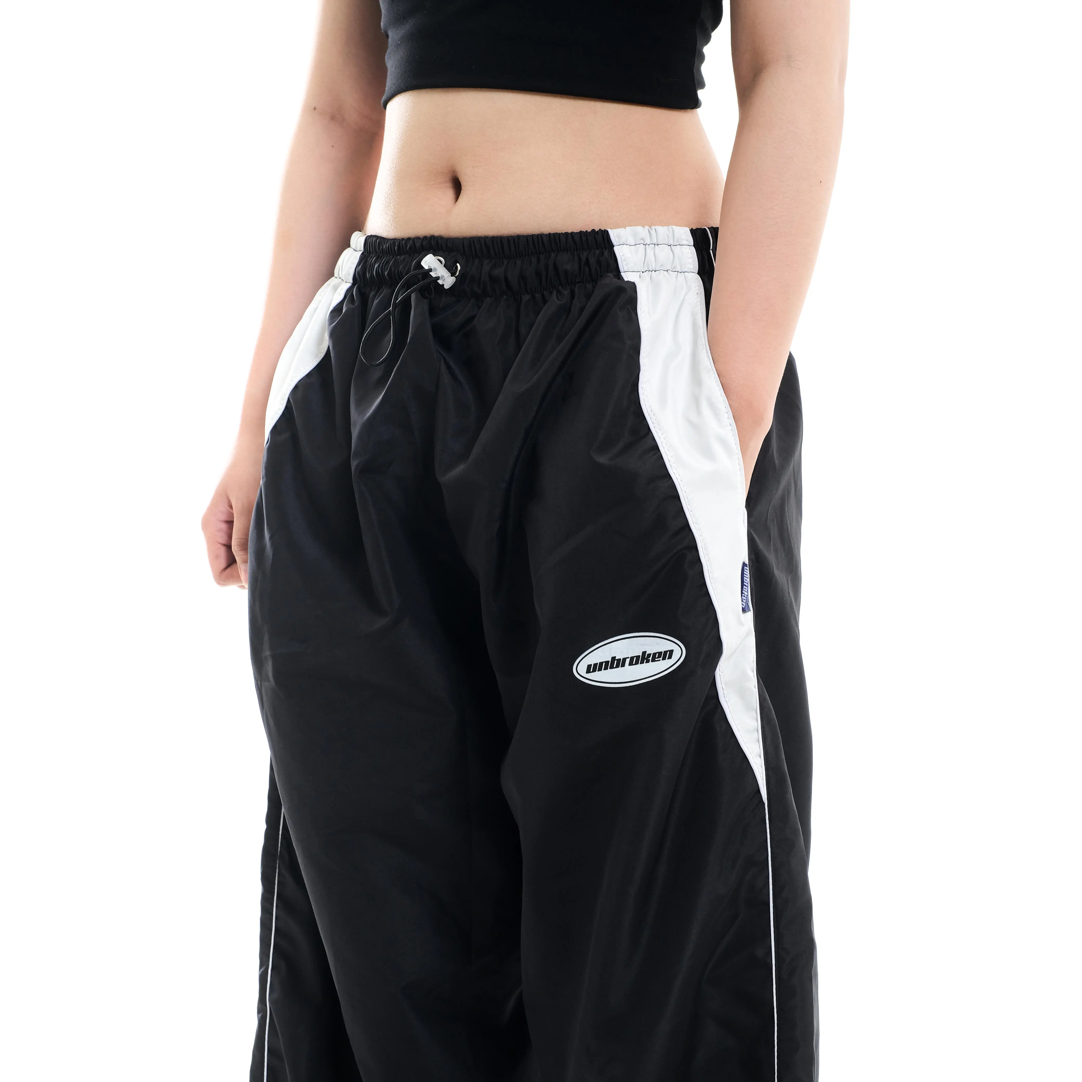 Unbroken Official BAGGY PANTS VINTAGE Casual Celana Panjang Wanita unsex regular skena loose parasut karet Hitam
