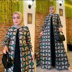 Gamis Kardigan Batik Motif Terlaris Seragam Gamid Lengan Panjang Bahan Katun Primis Mix Mostcrep Premium Wudhu & Busui Friendly Resleting Depan Lengan Karet Baju Cardigan