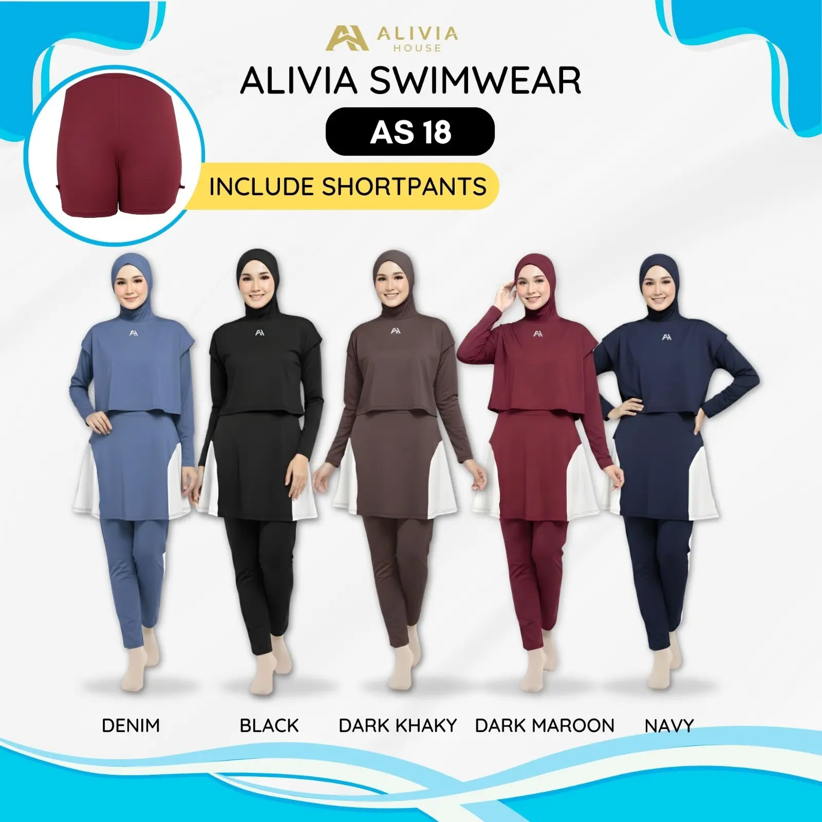 Alivia House - Alivia Swimwear AS18 - Baju renang muslimah syari dewasa wanita muslim perempuan remaja swimwear hijab