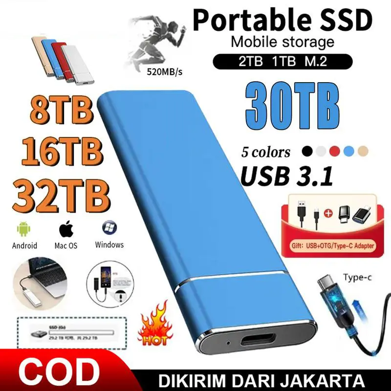 30TB SSD Eksternal Sho M.2 Dengan Kapasitas 1TB/4TB Dan Kecepatan Tinggi USB 3.1 C, Terbuat Dari Aluminium Alloy Untuk Penyimpanan Perangkat Keras Komputer Disk Storage