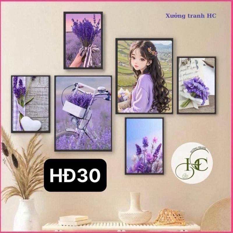 {Vui lòng đọc mô tả} Bộ 6 tranh treo tường dán tường fomex nhẹ mặt tranh cán lụa bóng kèm băng keo kích thước đa dạng cho phòng khách và phòng ngủ