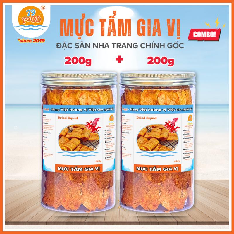 [ 400g = 2 Hũ 200g ] Khô Mực Cán Tẩm Gia Vị Loại 1 Nguyên Miếng đặc sản Nha Trang chính gốc 79Food - Ăn Vặt, Snack Thức Ăn Cay khomuc