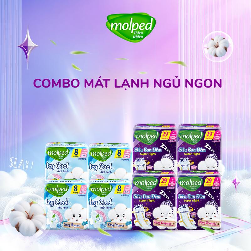 Mua 1 Tặng Bộ Chiết Mỹ Phẩm - Mua 2 Tặng Thỏ Bông COMBO MÁT LẠNH NGỦ NGON Băng Vệ Sinh Molped – 4 Mát Lạnh Có Cánh + 4 Siêu Ban Đêm