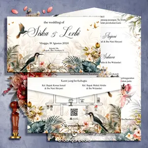 (50 Pcs) Undangan Pernikahan Semi Amplop. Tema Tropis. Bahan Laminating, Jasmine (Gliter Glossy),  Unik Murah Tebal, Plus Foto,  Cute, Pastel, Aesthetic SM17