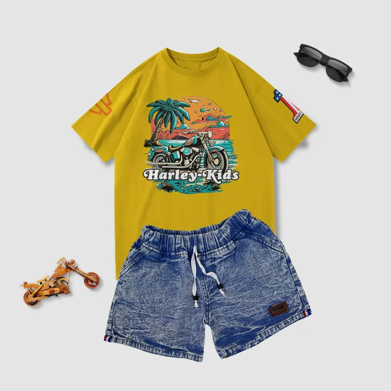 Setelan Anak Kaos Celana Jeans Usia 1-8 Tahun Laki-Laki Dan Perempuan Bahan Cotton Combet 30s 6