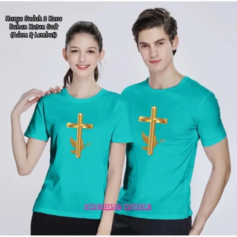 (HARGA 2 BAJU) KAOS COUPLE GOLD SALIB LENGAN PENDEK UK.M-XXL EDISI PASKAH / NATAL / KAOS COUPLE / KAOS KEMBARAN / KAOS PASANGAN / KAOS LENGAN PENDEK / BAJU COUPLEAN / KATUN SOFT / T-SHIRT 2