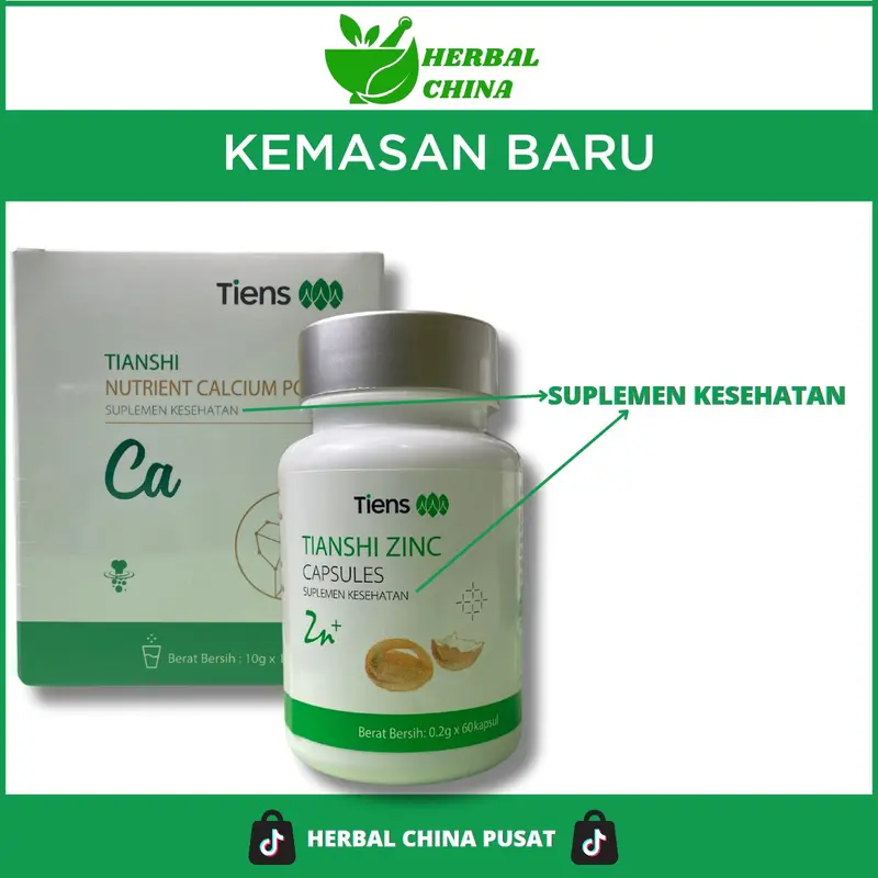 [Herbal China Pusat] Paket Peninggi Badan untuk Remaja - Zinc Kapsul & Kalsium untuk 12 Tahun keatas - Suplemen Kesehatan Tiens 1