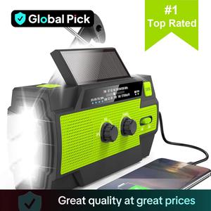 Multifunctional 4000mAh Large Capacity Emergency Crank Radio, Solar Powered Hand Crank Radio with Flashlight & Motion-sensor, Portable Rechargeable AM/FM Weather Radio, Handcrank Radio, Audio