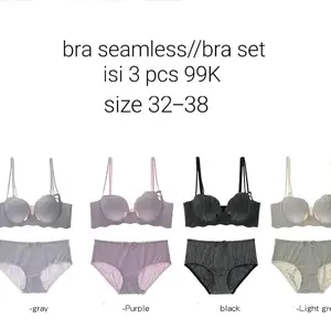 [ isi 1 pcs random ] paket hemat bra wanita set +CD bra seamless tanpa kawat busa tipis cup B size 32-38  art 5#  Bh Motif Setelan sutra silver