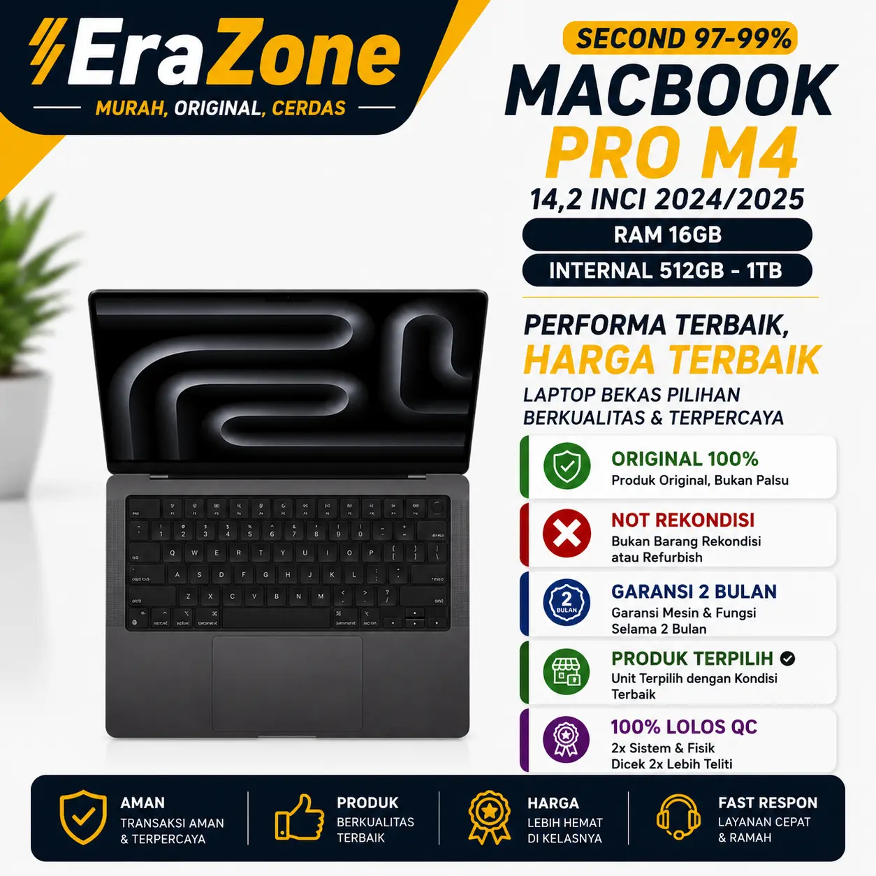 [Bekas] MacBook Pro M4 14.2" 2024/2025 Ram 16Gb Internal 1TB 512GB Space Black SIlver Murah Garansi Mulus