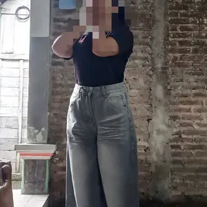 2026 Baru Abu abu Highwaist Fashion Baggy Celana Jeans Cewek Style