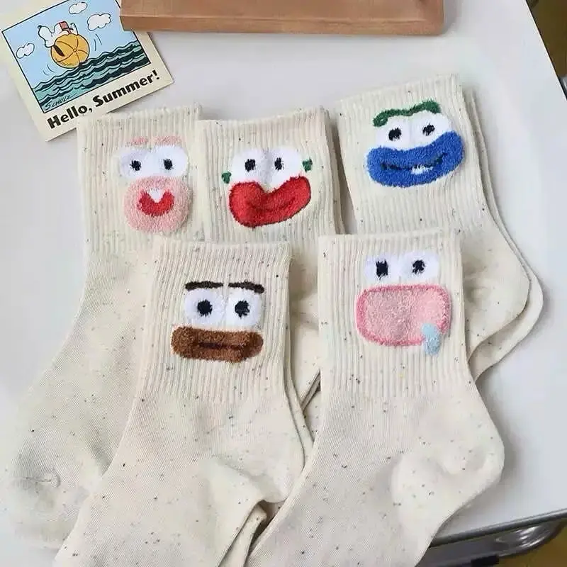 Set 5 Đôi 10 Đôi Tất Nữ Muối Tiêu Mặt Cười Phong Cách Dễ Thương Hàn Quốc Chất Liệu Mềm Mại Thoáng Khí Hot 2025