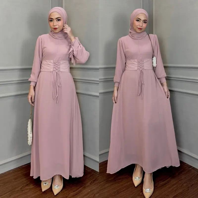 Lively Dress Ceruty Full Puring Gaun Prewedding Baju Kondangan Wanita Bahan Lebar Simple Karet Muslim 7