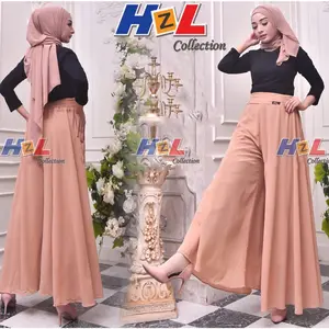 Celana kulot payung panjang jumbo full puring bahan ceruty baby doll  rok bawahan wanita muslim