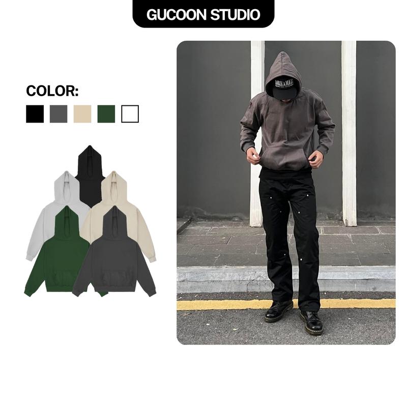 Blank Hoodie Boxy Gucoon | Áo Hoodie Trơn Form Boxy Crop Áo Hoodie Nỉ Bông Dài Tay Có Mũ Unisex Nam nữ Menswear Tay Dài Cổ Tròn Top