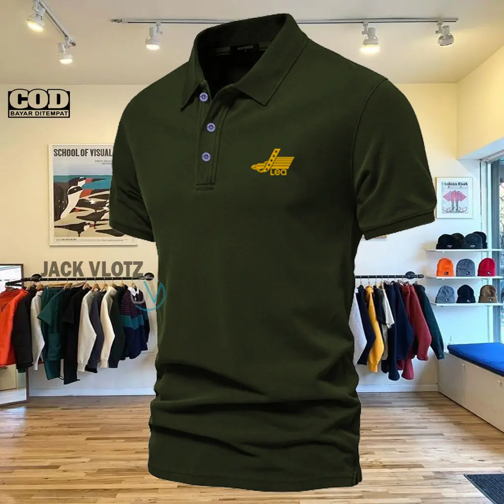 COD T-shrit POLO kerah Lea Text Gold Kaos Kerah Dewasa Shirt / Kaos Wangki Pria Polo / Kaos Seragam