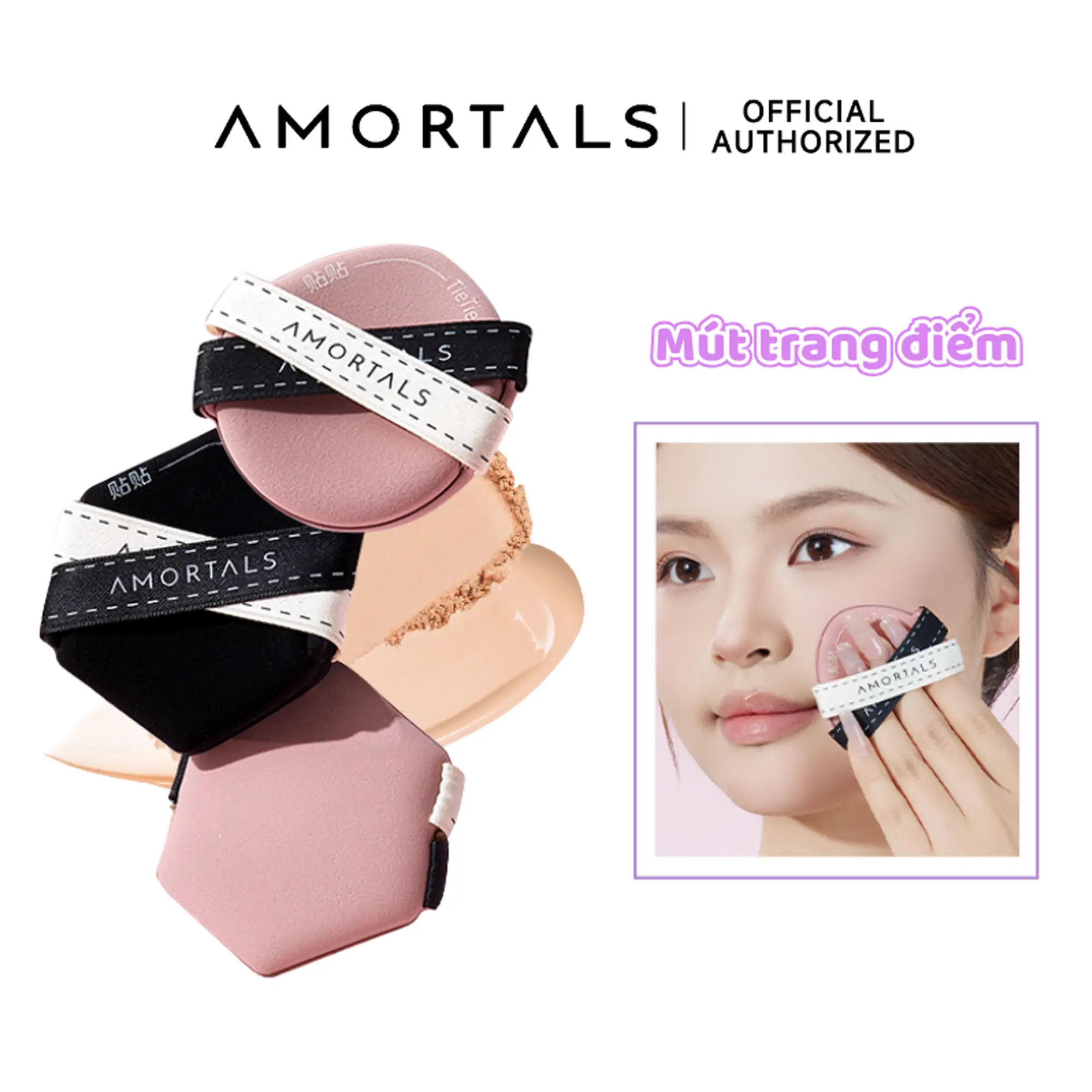 （Hàng mới về） Bộ Mút Trang Điểm Amortals Màu Hồng & Đen