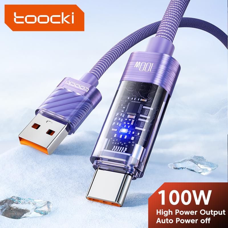 Cáp Sạc Nhanh Toocki Trong Suốt 6A Dòng Điện Cao 100W Đầu Ra Công Suất Cao USB-A Sang Type C Dây Sạc Nhanh Sạc Lại Tự Động Chức Năng Tắt Nguồn Cáp Sạc Nhanh A-C Tương Thích Với Huawei Honor Xiaomi OPPO ViVO Oneplus