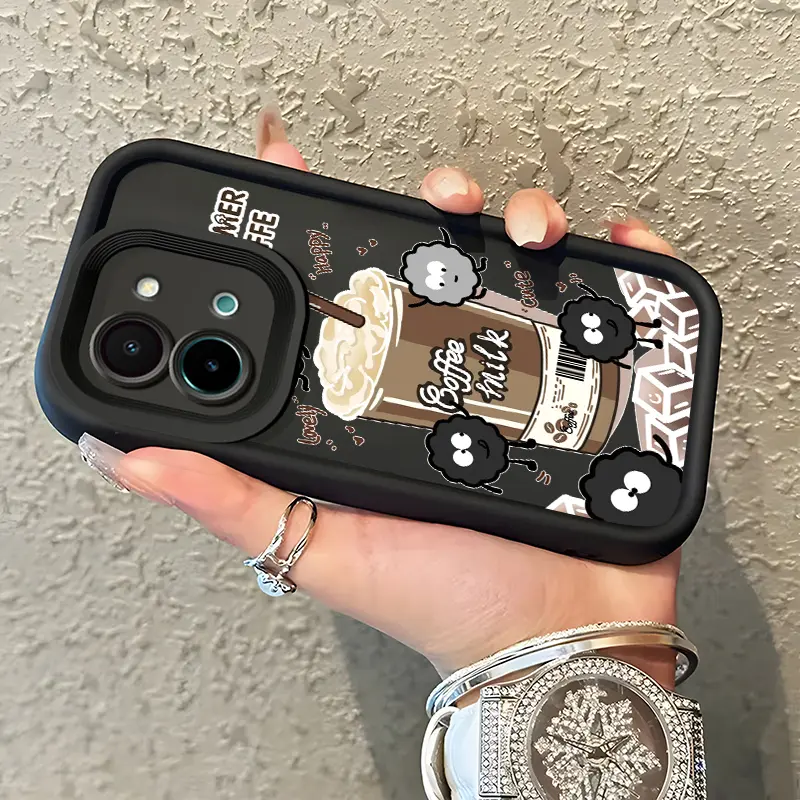 Casing Hp Untuk VIVO Y28 2024 Casing Kartun Pola Cangkir Kopi Bahan silikon Cesing Casing Hp Kesing Softcase Case Anti Jatuh Gores Perlindungan Lensa Kamera