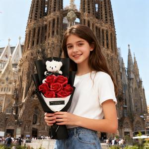 バラのくまアート人造フラワーブーケ、バレンタインデーや母の日・父の日、卒業式、リビングルームの装飾に最適