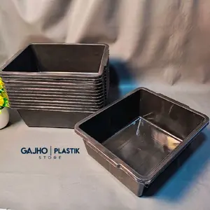 [3 Pcs] BAK SEGI "M" JSP HITAM GLOSSY |  Baskom Segi Serbaguna Tebal | Wadah Kotak  Multifungsi Litter Box Media Tanam Breeding  Ikan |  Bak Mandi Burung
