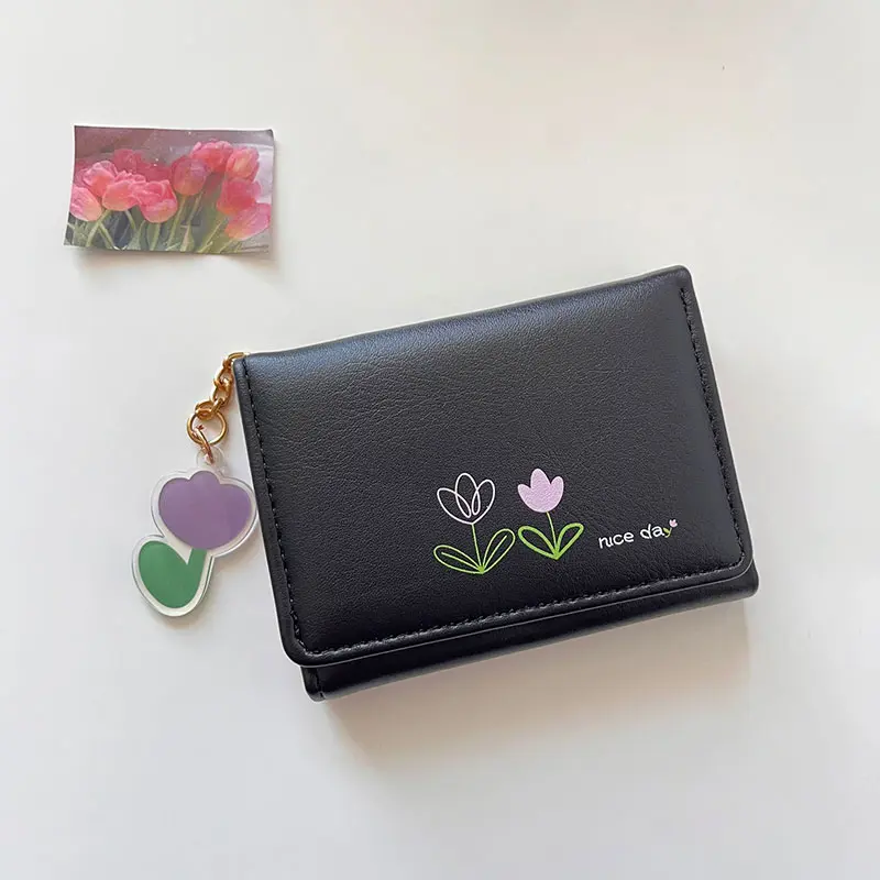Small Tulip wallet for women, Ladies wallet, cute cartoon wallet, student wallet